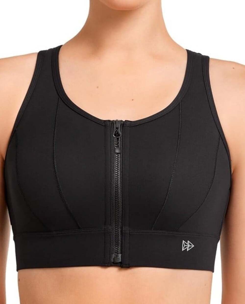 Yvette Front Zip Sports Bra Black High Impact Racerback Size 4XL or 46D DD